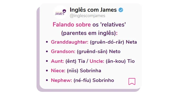 Pronúncia dos parentes em inglês