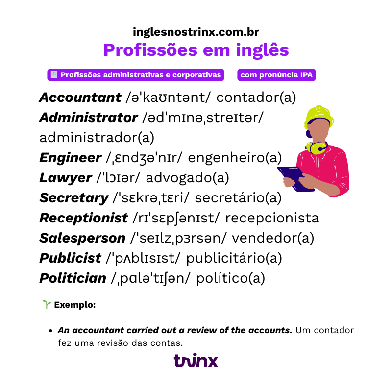 profissões  administrativas em inglês