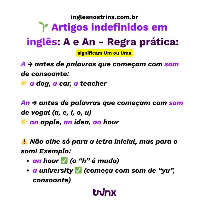 artigos em inglês: indefinidos: a,an